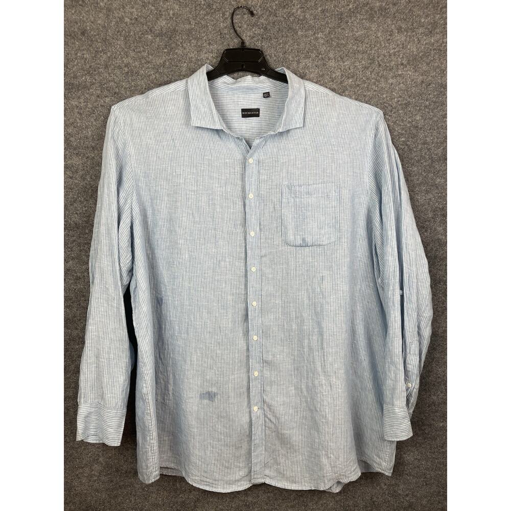Rochester by DXL women's Paula blue stripe‎ 100% linen shirt dress Size 3XL